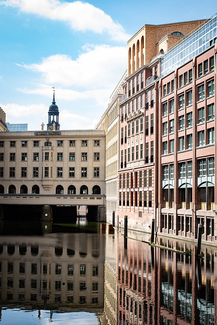 historic seaside town of Hastings United Kingdom with coastal buildings and blue sky